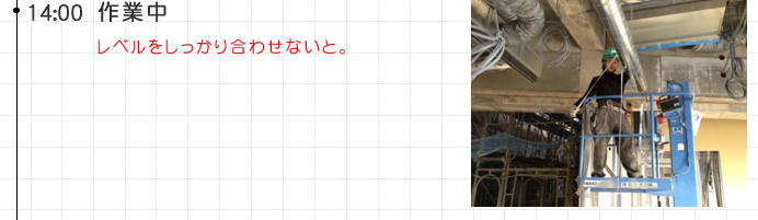 14:00 作業中レベルをしっかり合わせないと。